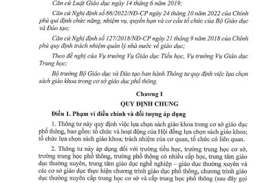 Thông tư quy định việc lựa chọn sách giáo khoa trong cơ sở giáo dục phổ thông