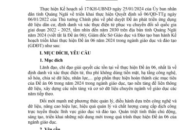 Triển khai thực hiện Quyết định số 06/QĐ-TTg ngày 06/01/2022 của Thủ tướng Chính phủ về phê duyệt Đề án phát triển ứng dụng dữ liệu dân cư, định danh và xác thực điện tử phục vụ chuyển đổi số quốc gia giai đoạn 2022-2025, tầm nhìn đến năm 2030 trên địa bàn tỉnh Quảng Ngãi