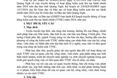 Kế hoạch về hoạt động kiểm soát thủ tục hành chính năm 2024 của Sở Giáo dục và Đào tạo Quảng Ngãi